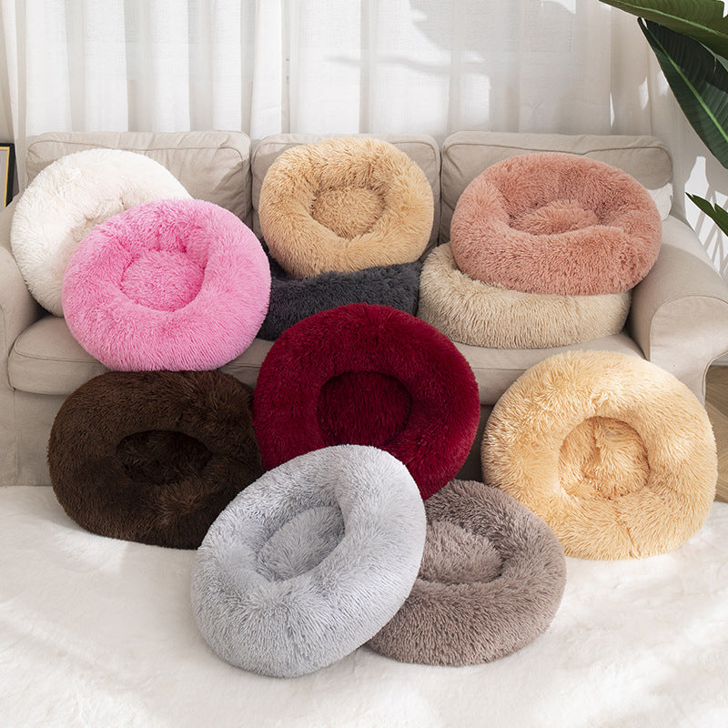 Lit pour animal de compagnie rond en peluche