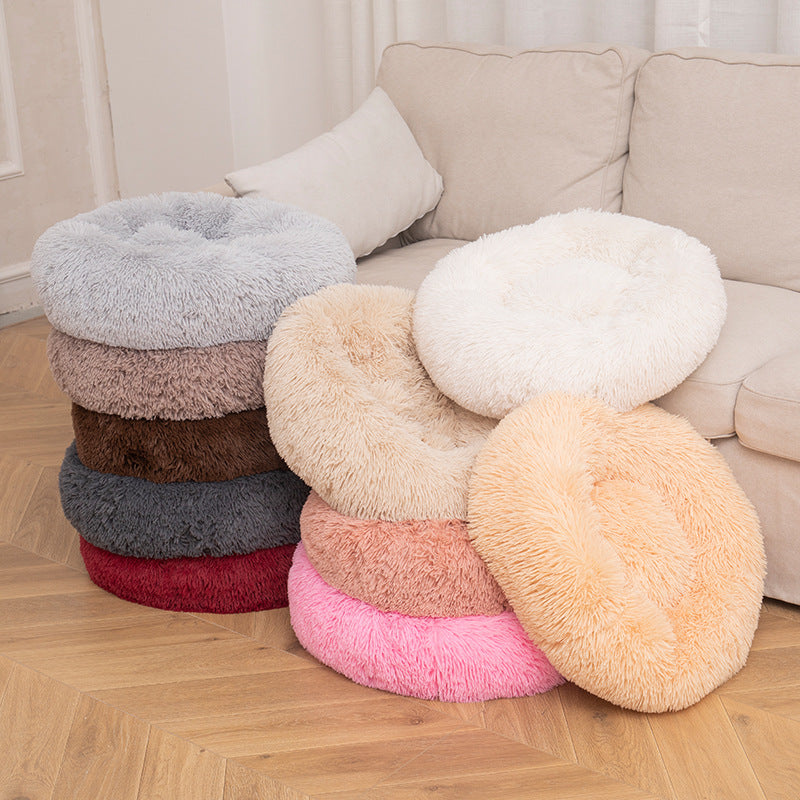Lit pour animal de compagnie rond en peluche