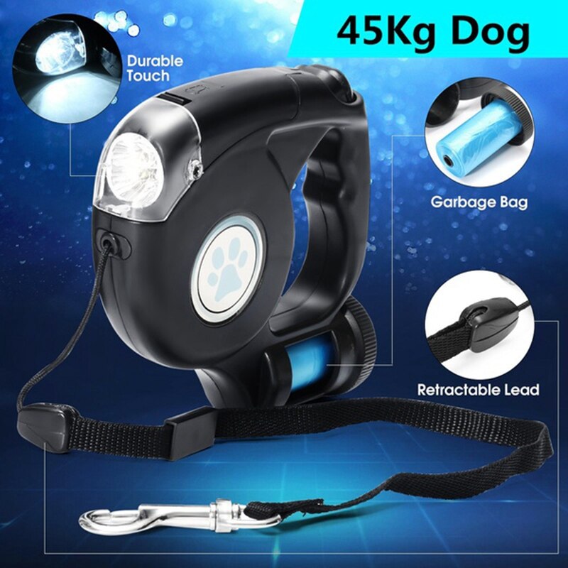 LED-Hundeleine mit Abfallbeutel, einziehbar
