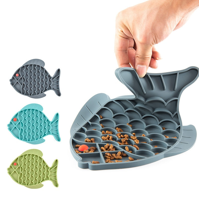 Tapis à lécher et gamelle à alimentation lente en forme de poisson