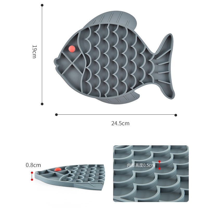 Tapis à lécher et gamelle à alimentation lente en forme de poisson