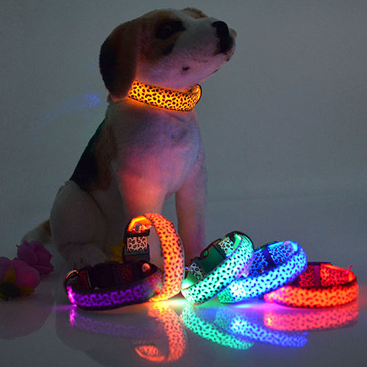 Leopard Print LED Luminous Dog Collar